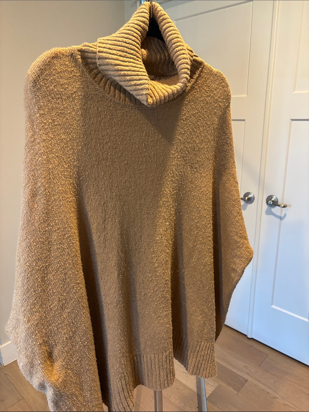 Pink Rose Camel Turtleneck Poncho Sweater